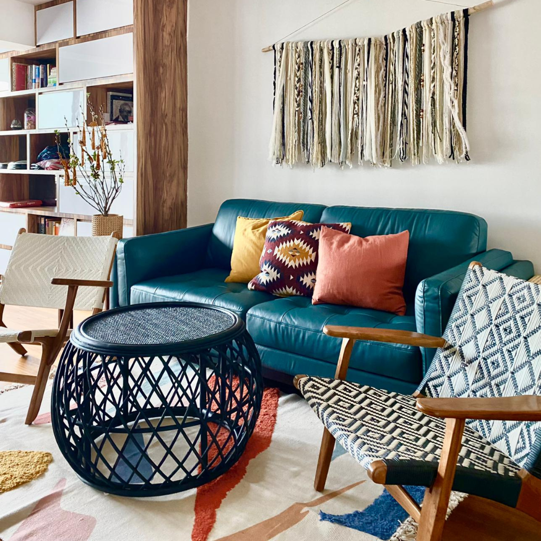 Blue Couch Boho Living Room Mitch 3-Seater Sofa Leather