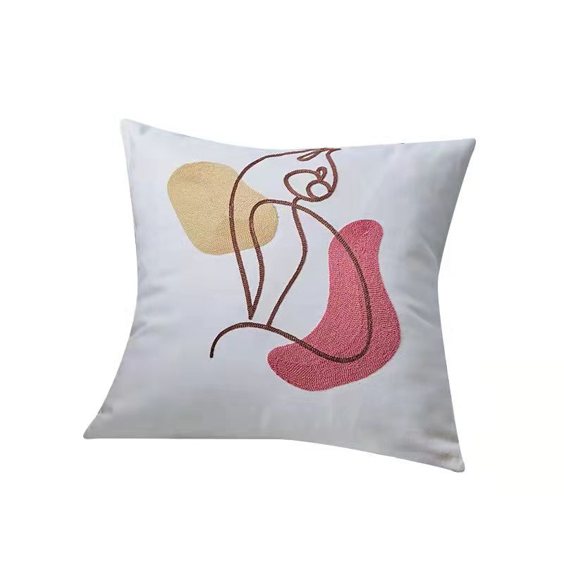 Embroidered Line Art Cushion - Cat