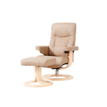 Load image into Gallery viewer, This recliner boasts a luxuriously comfortable seat and back cushion, complemented by its rounded backrest which adapts to your body to ensure exceptional support. Boasting a sleek design and slim fit, this ergonomic leather lounge chair is ideal for bedrooms, living rooms, and all other interior spaces. Bergen lounge chair is designed with 360-degree swivel function and matching footstool, with a selection of four genuine bovine leather colors available for you to choose from.