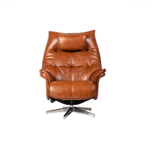 Load image into Gallery viewer, Constructed from a reinforced steel frame, the Hana Recliner Lounge Chair offers strength and stability, while the soft bovine leather upholstery envelops the user in comfort. With precision contouring to the back and sides, this chair showcases a dynamic design, and finely tailored stitching adds to its premium feel.