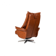 Load image into Gallery viewer, Constructed from a reinforced steel frame, the Hana Recliner Lounge Chair offers strength and stability, while the soft bovine leather upholstery envelops the user in comfort. With precision contouring to the back and sides, this chair showcases a dynamic design, and finely tailored stitching adds to its premium feel.