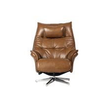 Load image into Gallery viewer, Constructed from a reinforced steel frame, the Hana Recliner Lounge Chair offers strength and stability, while the soft bovine leather upholstery envelops the user in comfort. With precision contouring to the back and sides, this chair showcases a dynamic design, and finely tailored stitching adds to its premium feel.