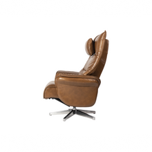Load image into Gallery viewer, Constructed from a reinforced steel frame, the Hana Recliner Lounge Chair offers strength and stability, while the soft bovine leather upholstery envelops the user in comfort. With precision contouring to the back and sides, this chair showcases a dynamic design, and finely tailored stitching adds to its premium feel.
