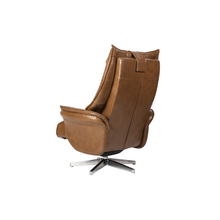 Load image into Gallery viewer, Constructed from a reinforced steel frame, the Hana Recliner Lounge Chair offers strength and stability, while the soft bovine leather upholstery envelops the user in comfort. With precision contouring to the back and sides, this chair showcases a dynamic design, and finely tailored stitching adds to its premium feel.