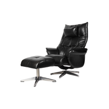 Load image into Gallery viewer, Constructed from a reinforced steel frame, the Hana Recliner Lounge Chair offers strength and stability, while the soft bovine leather upholstery envelops the user in comfort. With precision contouring to the back and sides, this chair showcases a dynamic design, and finely tailored stitching adds to its premium feel.
