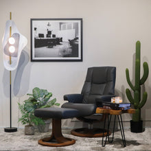 Load image into Gallery viewer, This recliner boasts a luxuriously comfortable seat and back cushion, complemented by its rounded backrest which adapts to your body to ensure exceptional support. Boasting a sleek design and slim fit, this ergonomic leather lounge chair is ideal for bedrooms, living rooms, and all other interior spaces. Oslo lounge chair is designed with 360-degree swivel function and matching footstool, with a selection of four genuine bovine leather colors available for you to choose from.