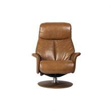 Load image into Gallery viewer, Leone recliner lounge chair emphasizes ergonomic comfort and environmental sustainability, providing visual and physical comfort for office, hospitality, and residential contexts. The butter-soft bovine leather upholstery envelops the user in comfort and a matching footrest offers full repose and relaxation.
