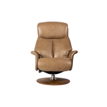 Load image into Gallery viewer, Leone recliner lounge chair emphasizes ergonomic comfort and environmental sustainability, providing visual and physical comfort for office, hospitality, and residential contexts. The butter-soft bovine leather upholstery envelops the user in comfort and a matching footrest offers full repose and relaxation.