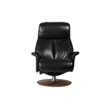 Load image into Gallery viewer, Leone recliner lounge chair emphasizes ergonomic comfort and environmental sustainability, providing visual and physical comfort for office, hospitality, and residential contexts. The butter-soft bovine leather upholstery envelops the user in comfort and a matching footrest offers full repose and relaxation.