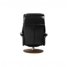 Load image into Gallery viewer, Leone recliner lounge chair emphasizes ergonomic comfort and environmental sustainability, providing visual and physical comfort for office, hospitality, and residential contexts. The butter-soft bovine leather upholstery envelops the user in comfort and a matching footrest offers full repose and relaxation.