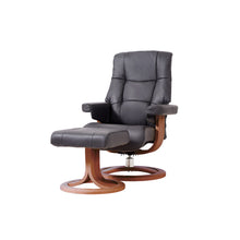 Load image into Gallery viewer, This recliner boasts a luxuriously comfortable seat and back cushion, complemented by its rounded backrest which adapts to your body to ensure exceptional support. Boasting a sleek design and slim fit, this ergonomic leather lounge chair is ideal for bedrooms, living rooms, and all other interior spaces. Oslo lounge chair is designed with 360-degree swivel function and matching footstool, with a selection of four genuine bovine leather colors available for you to choose from.