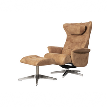 Load image into Gallery viewer, This Verra Recliner Lounge Chair has been crafted with its distinct minimalistic expression in mind, offering a contemporary and slim silhouette with various base options. Its ergonomic shape is further enhanced by a curved neck pillow which ensures long-lasting comfort, while the steel frame and molded cold cure friction-fit polyurethane foam provide a solid yet pliable seating experience. Choose from a selection of leather colours for full personalisation.