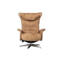 Load image into Gallery viewer, This Verra Recliner Lounge Chair has been crafted with its distinct minimalistic expression in mind, offering a contemporary and slim silhouette with various base options. Its ergonomic shape is further enhanced by a curved neck pillow which ensures long-lasting comfort, while the steel frame and molded cold cure friction-fit polyurethane foam provide a solid yet pliable seating experience. Choose from a selection of leather colours for full personalisation.
