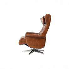 Load image into Gallery viewer, This Verra Recliner Lounge Chair has been crafted with its distinct minimalistic expression in mind, offering a contemporary and slim silhouette with various base options. Its ergonomic shape is further enhanced by a curved neck pillow which ensures long-lasting comfort, while the steel frame and molded cold cure friction-fit polyurethane foam provide a solid yet pliable seating experience. Choose from a selection of leather colours for full personalisation.