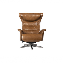 Load image into Gallery viewer, This Verra Recliner Lounge Chair has been crafted with its distinct minimalistic expression in mind, offering a contemporary and slim silhouette with various base options. Its ergonomic shape is further enhanced by a curved neck pillow which ensures long-lasting comfort, while the steel frame and molded cold cure friction-fit polyurethane foam provide a solid yet pliable seating experience. Choose from a selection of leather colours for full personalisation.