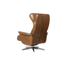 Load image into Gallery viewer, This Verra Recliner Lounge Chair has been crafted with its distinct minimalistic expression in mind, offering a contemporary and slim silhouette with various base options. Its ergonomic shape is further enhanced by a curved neck pillow which ensures long-lasting comfort, while the steel frame and molded cold cure friction-fit polyurethane foam provide a solid yet pliable seating experience. Choose from a selection of leather colours for full personalisation.