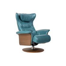 Load image into Gallery viewer, This Verra Recliner Lounge Chair has been crafted with its distinct minimalistic expression in mind, offering a contemporary and slim silhouette with various base options. Its ergonomic shape is further enhanced by a curved neck pillow which ensures long-lasting comfort, while the steel frame and molded cold cure friction-fit polyurethane foam provide a solid yet pliable seating experience. Choose from a selection of leather colours for full personalisation.