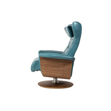 Load image into Gallery viewer, This Verra Recliner Lounge Chair has been crafted with its distinct minimalistic expression in mind, offering a contemporary and slim silhouette with various base options. Its ergonomic shape is further enhanced by a curved neck pillow which ensures long-lasting comfort, while the steel frame and molded cold cure friction-fit polyurethane foam provide a solid yet pliable seating experience. Choose from a selection of leather colours for full personalisation.