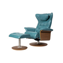 Load image into Gallery viewer, This Verra Recliner Lounge Chair has been crafted with its distinct minimalistic expression in mind, offering a contemporary and slim silhouette with various base options. Its ergonomic shape is further enhanced by a curved neck pillow which ensures long-lasting comfort, while the steel frame and molded cold cure friction-fit polyurethane foam provide a solid yet pliable seating experience. Choose from a selection of leather colours for full personalisation.