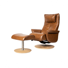 Load image into Gallery viewer, Viva lounge chair was created with ergonomic comfort and sustainability at its core. The purity and precision of the design are amplified by each of the different leather finishings; full vivid leathers or traditional colors with a firm seat; in white self-skinning cold cure polyurethane. For such a bold, eye-catching design sofa, Viva recliner chair is a remarkably versatile item. – a timeless form designed for superlative comfort.