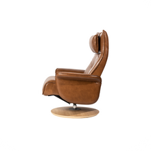 Load image into Gallery viewer, Viva lounge chair was created with ergonomic comfort and sustainability at its core. The purity and precision of the design are amplified by each of the different leather finishings; full vivid leathers or traditional colors with a firm seat; in white self-skinning cold cure polyurethane. For such a bold, eye-catching design sofa, Viva recliner chair is a remarkably versatile item. – a timeless form designed for superlative comfort.