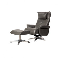 Load image into Gallery viewer, Viva lounge chair was created with ergonomic comfort and sustainability at its core. The purity and precision of the design are amplified by each of the different leather finishings; full vivid leathers or traditional colors with a firm seat; in white self-skinning cold cure polyurethane. For such a bold, eye-catching design sofa, Viva recliner chair is a remarkably versatile item. – a timeless form designed for superlative comfort.