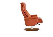 Load image into Gallery viewer, Leone recliner lounge chair emphasizes ergonomic comfort and environmental sustainability, providing visual and physical comfort for office, hospitality, and residential contexts. The butter-soft bovine leather upholstery envelops the user in comfort and a matching footrest offers full repose and relaxation.