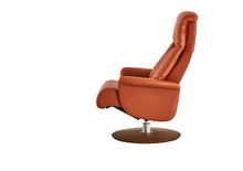 Load image into Gallery viewer, Leone recliner lounge chair emphasizes ergonomic comfort and environmental sustainability, providing visual and physical comfort for office, hospitality, and residential contexts. The butter-soft bovine leather upholstery envelops the user in comfort and a matching footrest offers full repose and relaxation.