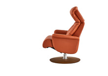 Load image into Gallery viewer, Leone recliner lounge chair emphasizes ergonomic comfort and environmental sustainability, providing visual and physical comfort for office, hospitality, and residential contexts. The butter-soft bovine leather upholstery envelops the user in comfort and a matching footrest offers full repose and relaxation.