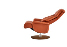 Load image into Gallery viewer, Leone recliner lounge chair emphasizes ergonomic comfort and environmental sustainability, providing visual and physical comfort for office, hospitality, and residential contexts. The butter-soft bovine leather upholstery envelops the user in comfort and a matching footrest offers full repose and relaxation.