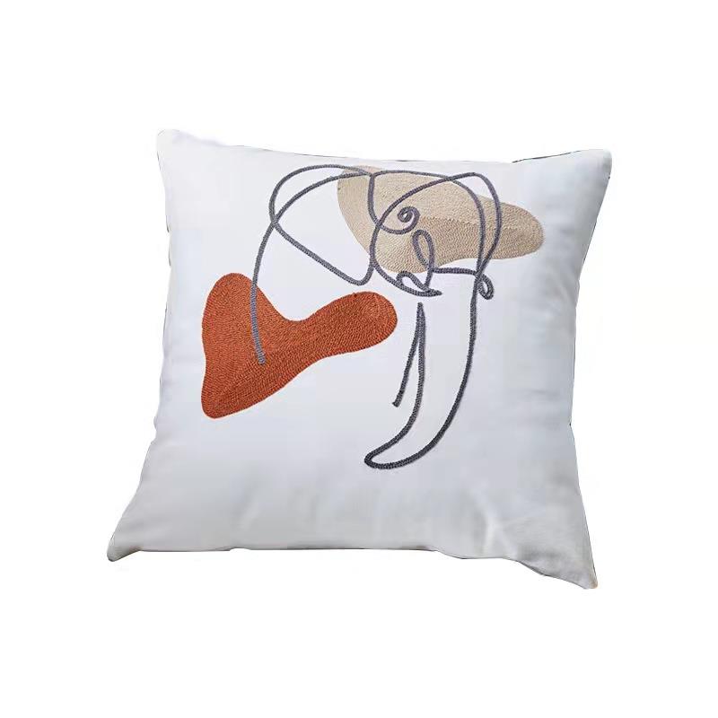 Embroidered Line Art Cushion - Elephant
