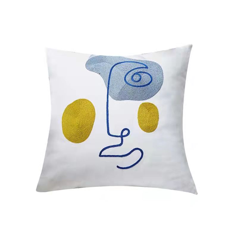 Embroidered Line Art Cushion - Man