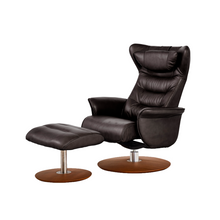 Load image into Gallery viewer, This Verra Recliner Lounge Chair has been crafted with its distinct minimalistic expression in mind, offering a contemporary and slim silhouette with various base options. Its ergonomic shape is further enhanced by a curved neck pillow which ensures long-lasting comfort, while the steel frame and molded cold cure friction-fit polyurethane foam provide a solid yet pliable seating experience. Choose from a selection of leather colours for full personalisation.