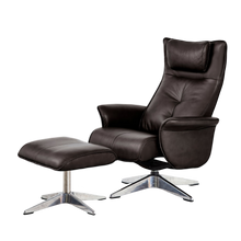 Load image into Gallery viewer, Viva lounge chair was created with ergonomic comfort and sustainability at its core. The purity and precision of the design are amplified by each of the different leather finishings; full vivid leathers or traditional colors with a firm seat; in white self-skinning cold cure polyurethane. For such a bold, eye-catching design sofa, Viva recliner chair is a remarkably versatile item. – a timeless form designed for superlative comfort.