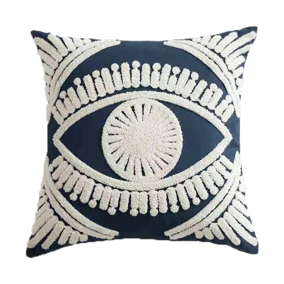 Embroidered Evil Eye Cushion - Denim