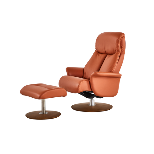 Leone recliner lounge chair emphasizes ergonomic comfort and environmental sustainability, providing visual and physical comfort for office, hospitality, and residential contexts. The butter-soft bovine leather upholstery envelops the user in comfort and a matching footrest offers full repose and relaxation.