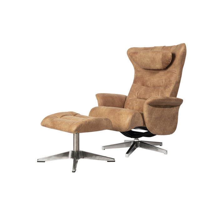 This Verra Recliner Lounge Chair has been crafted with its distinct minimalistic expression in mind, offering a contemporary and slim silhouette with various base options. Its ergonomic shape is further enhanced by a curved neck pillow which ensures long-lasting comfort, while the steel frame and molded cold cure friction-fit polyurethane foam provide a solid yet pliable seating experience. Choose from a selection of leather colours for full personalisation.