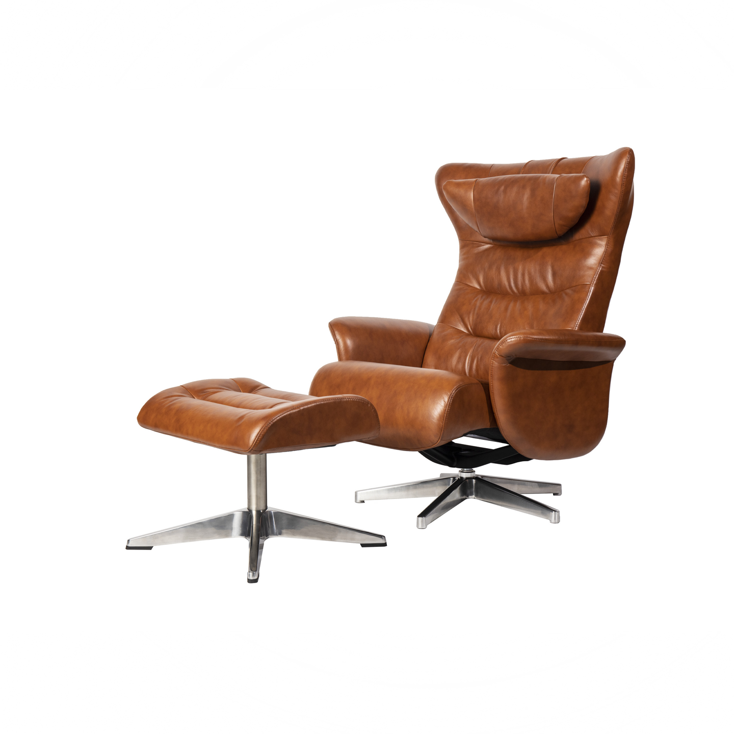 This Verra Recliner Lounge Chair has been crafted with its distinct minimalistic expression in mind, offering a contemporary and slim silhouette with various base options. Its ergonomic shape is further enhanced by a curved neck pillow which ensures long-lasting comfort, while the steel frame and molded cold cure friction-fit polyurethane foam provide a solid yet pliable seating experience. Choose from a selection of leather colours for full personalisation.