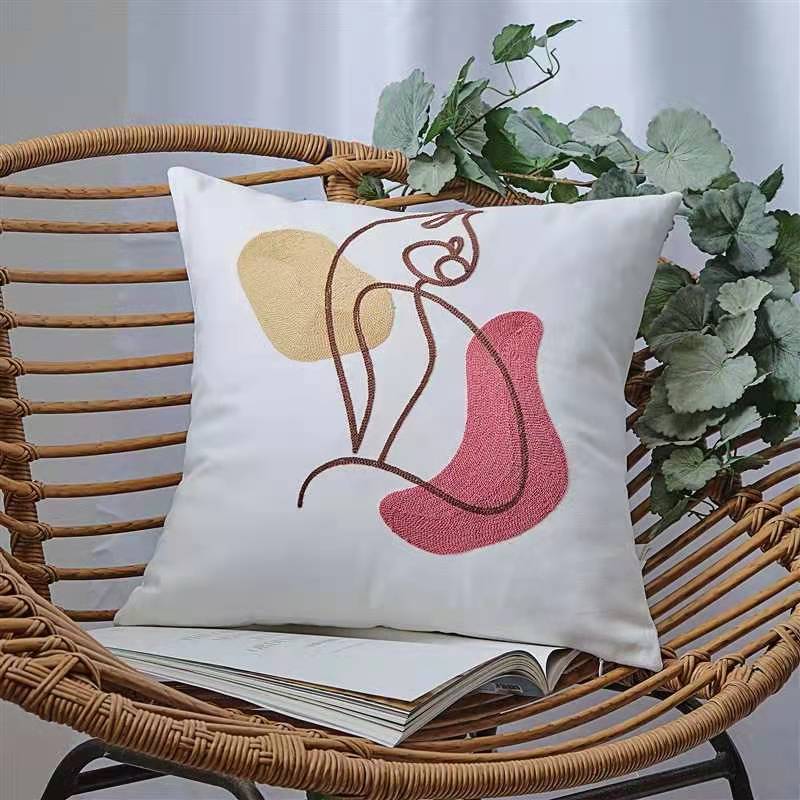 Embroidered Line Art Cushion Cover - Cat