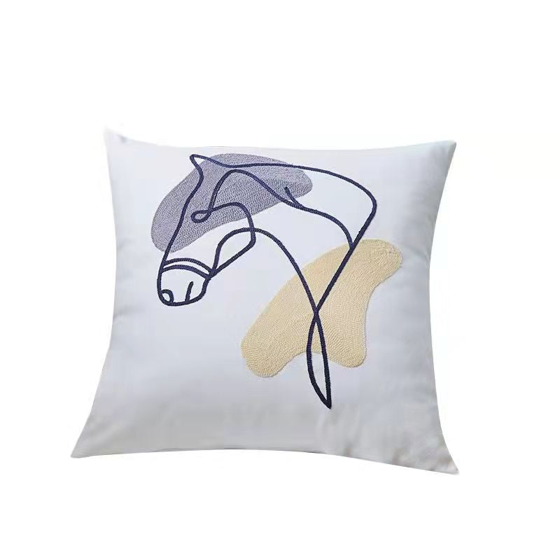 Embroidered Line Art Cushion - Horse