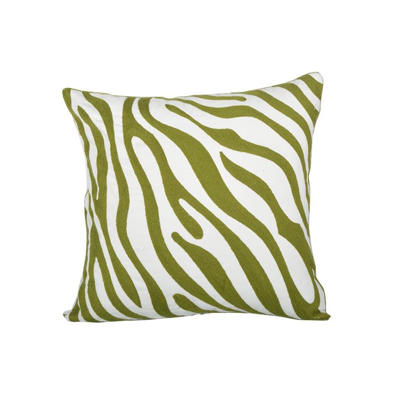 Embroidered Zebra Stripes Cushion - Olive